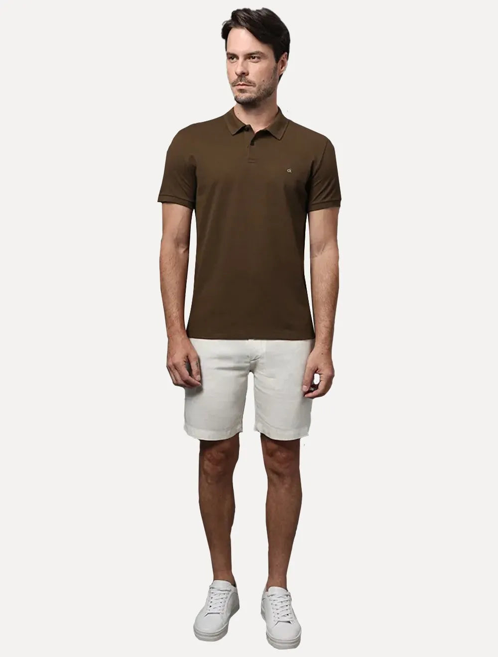 Polo Calvin Klein Masculina Piquet Slim Fit Sem Friso Marrom