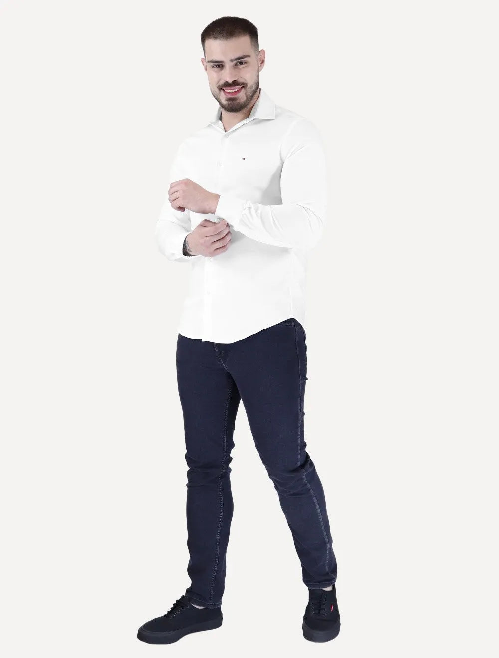 Camisa Tommy Hilfiger Masculina Slim TH Flex Twill Stretch Branco