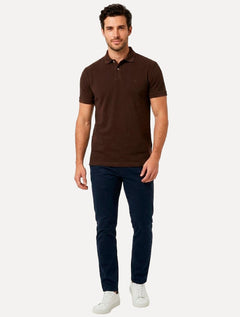 Polo Aramis Masculina Basic Piquet Mono Marrom Café