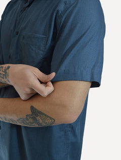 Camisa Dudalina Masculina Manga Curta Comfort Superfine Cotton Mini Xadrez Azul Petróleo
