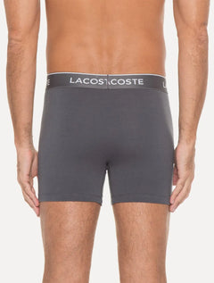 Cuecas Lacoste Boxer Long Colored Lettered Waist Cinza Pack 3UN