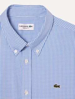 Camisa Lacoste Masculina Regular Casual Cotton Xadrez Azul/Branca