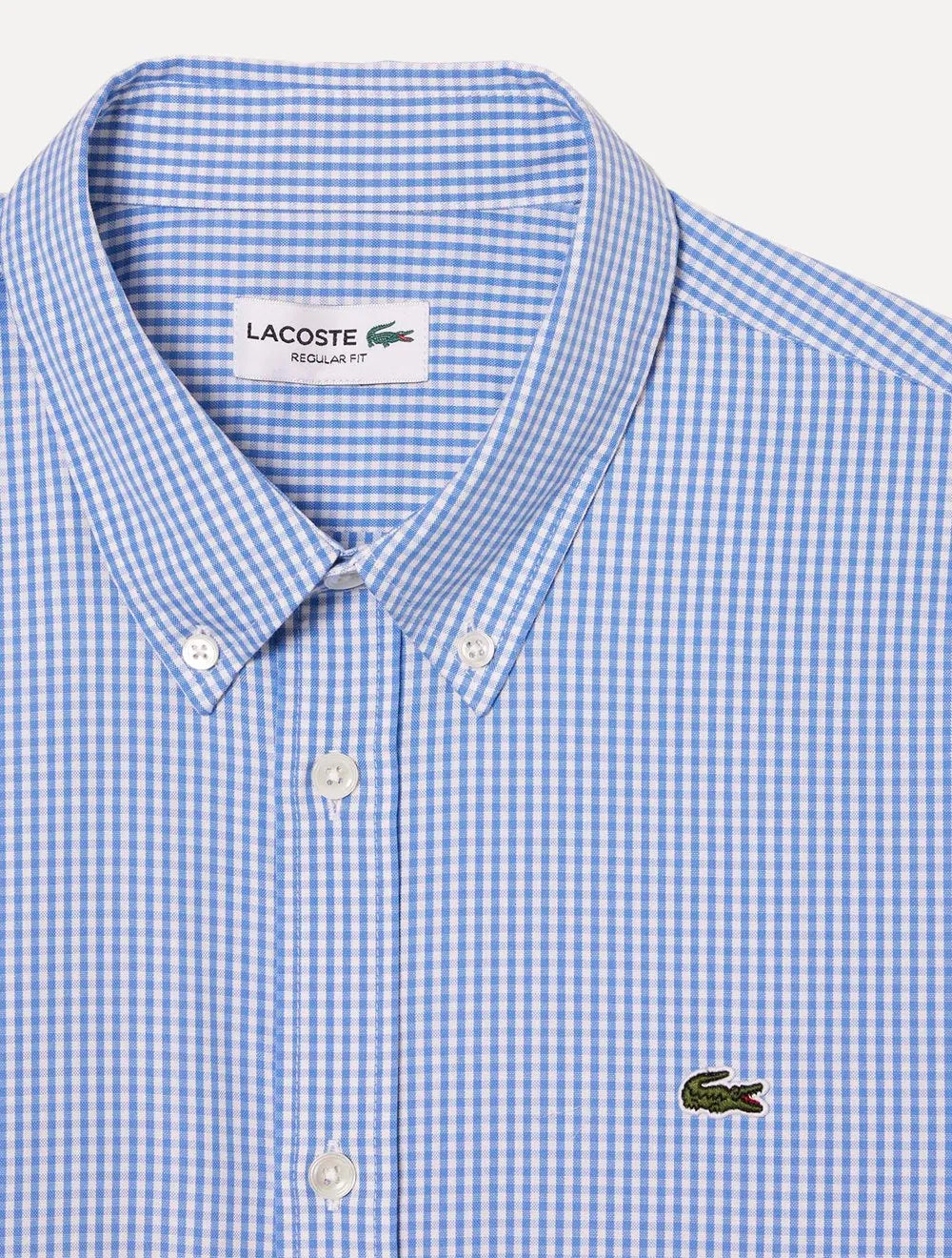 Camisa Lacoste Masculina Regular Casual Cotton Xadrez Azul/Branca