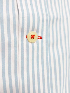 Camisa Tommy Hilfiger Masculina Manga Curta Regular Listrada Oxford Azul Claro