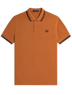 Polo Fred Perry Masculina Piquet Regular Navy Twin Tipped Marrom