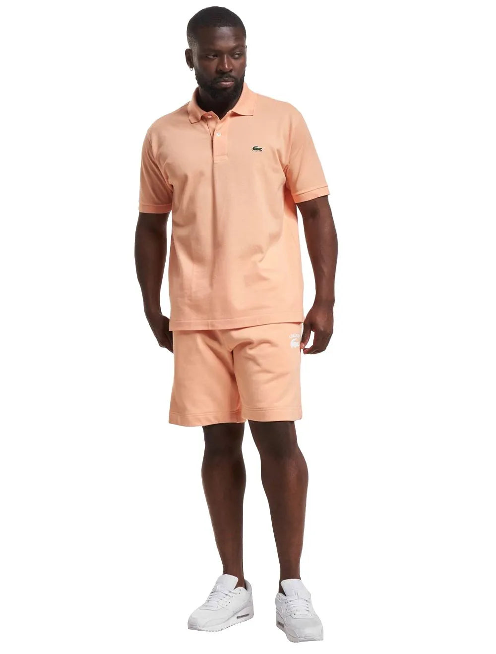 Bermuda Lacoste Moletom Masculina Embroidery Logo Laranja Claro