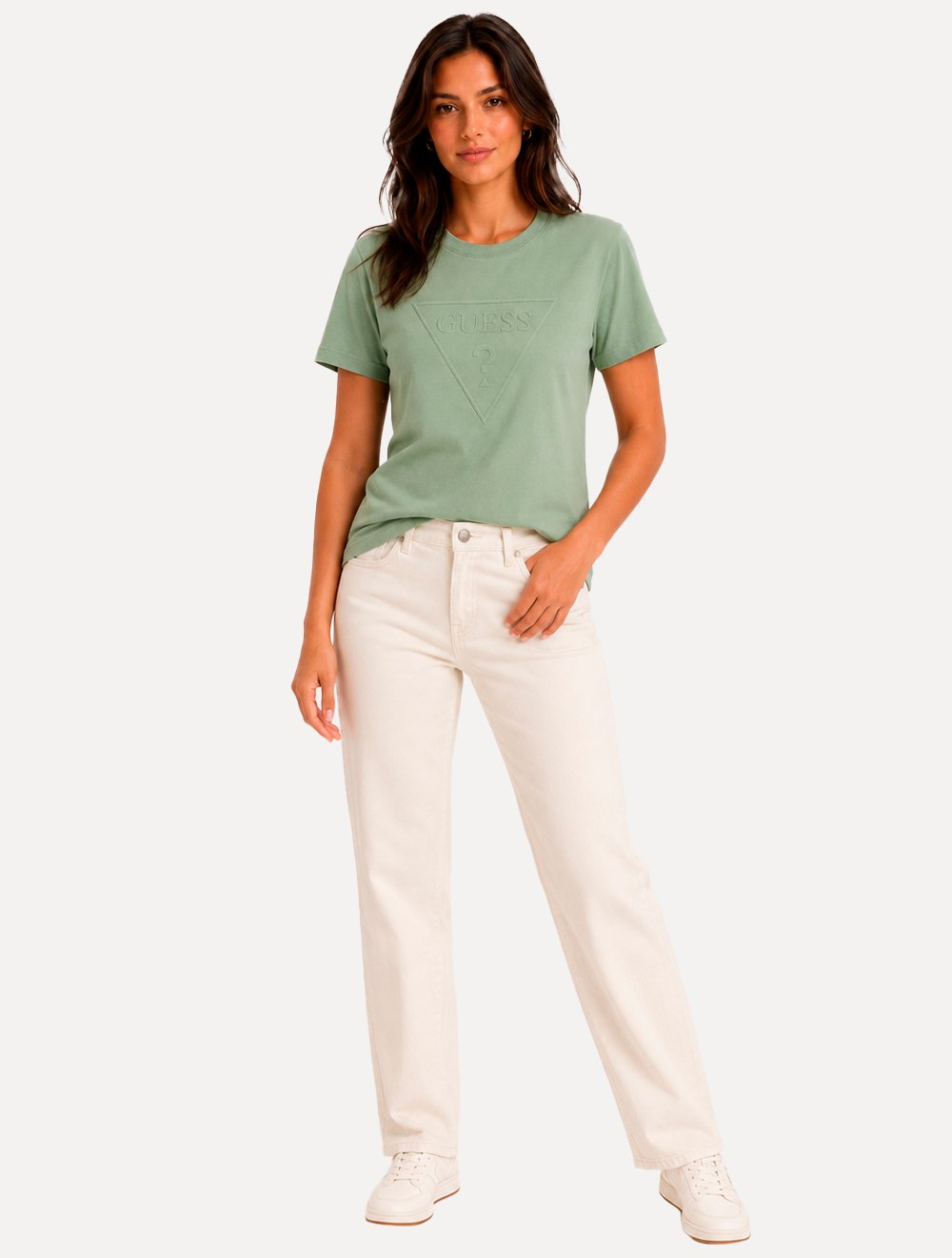 Camiseta Guess Feminina Bust Embroidery Logo Verde Claro