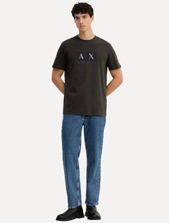 Camiseta Armani Exchange Masculina Regular AX Texturized Logo Verde Militar