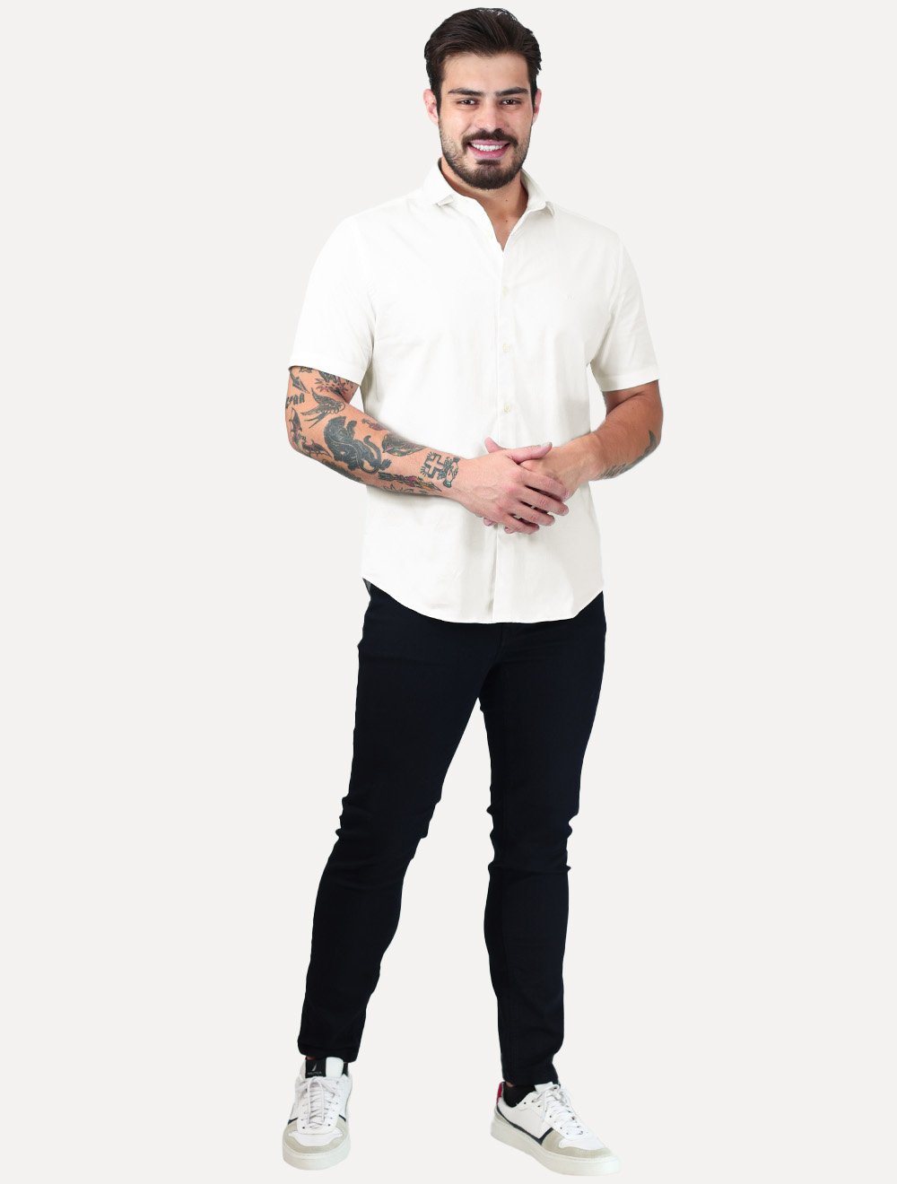 Camisa Aramis Masculina Manga Curta Slim Cetim Hudson Branco 
