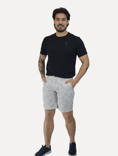 Bermuda Sergio K Masculina Chino Sarja Elastano Floral Cinza Claro
