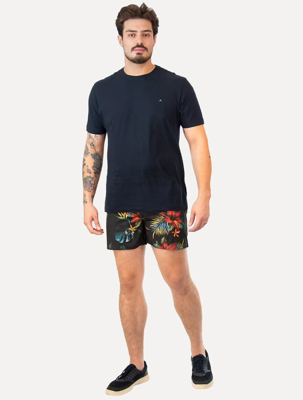 Short Reserva D'Água Beachwear Estampado Tropica Preto