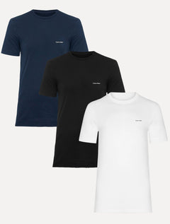 Kit Camisetas Calvin Klein | Masculina Flamê Preta/Branca/Marinho