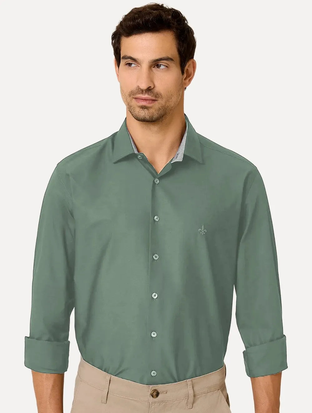 Camisa Dudalina Masculina Comfort Superfine Cotton Mono Logo Verde