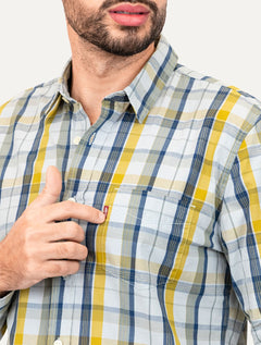 Camisa Levis Masculina Sunset One Pocket Rider Plaid Xadrez Amarelo/Azul