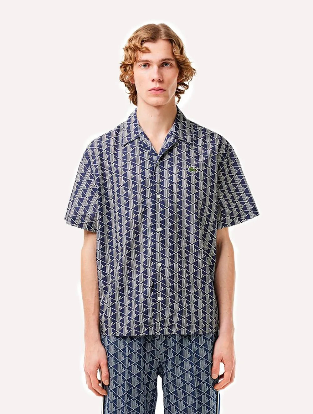Camisa Lacoste Masculina Relaxed Manga Curta Monogram Icons Azul Marinho