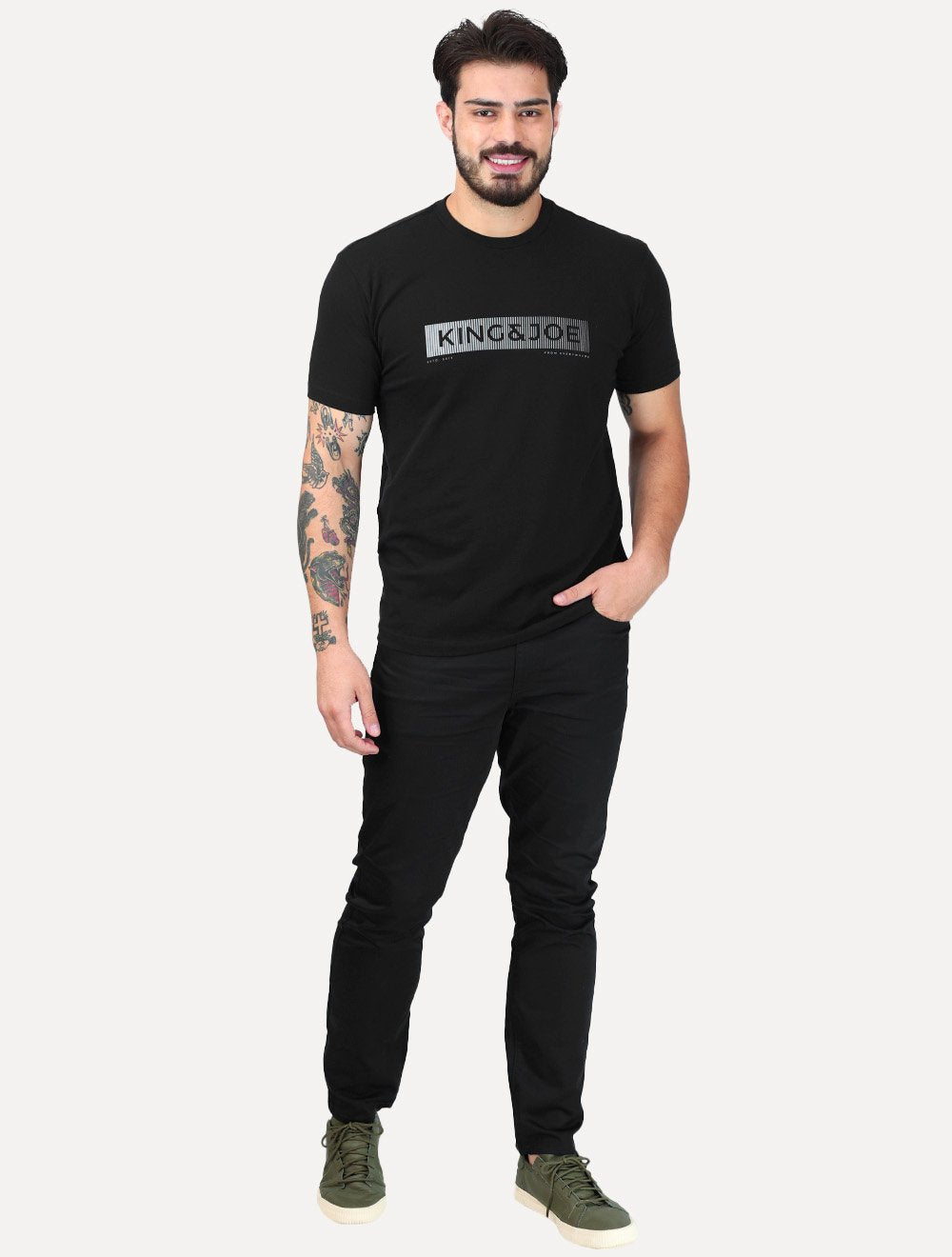 Camiseta King & Joe Masculina Premium Cotton Flex Block Stripe Preto