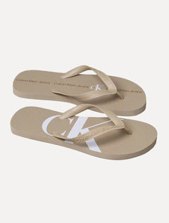 Chinelo Calvin Klein Jeans Logo Flow White Cáqui Médio