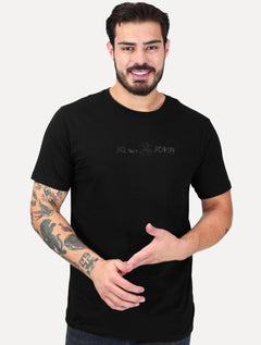 Camiseta John John Masculina Regular Fit Basic Logo Flat Preta