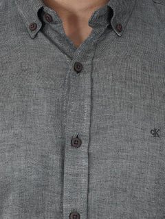 Camisa Calvin Klein Jeans Masculina Regular Oxford Leve Logo Cinza Mescla