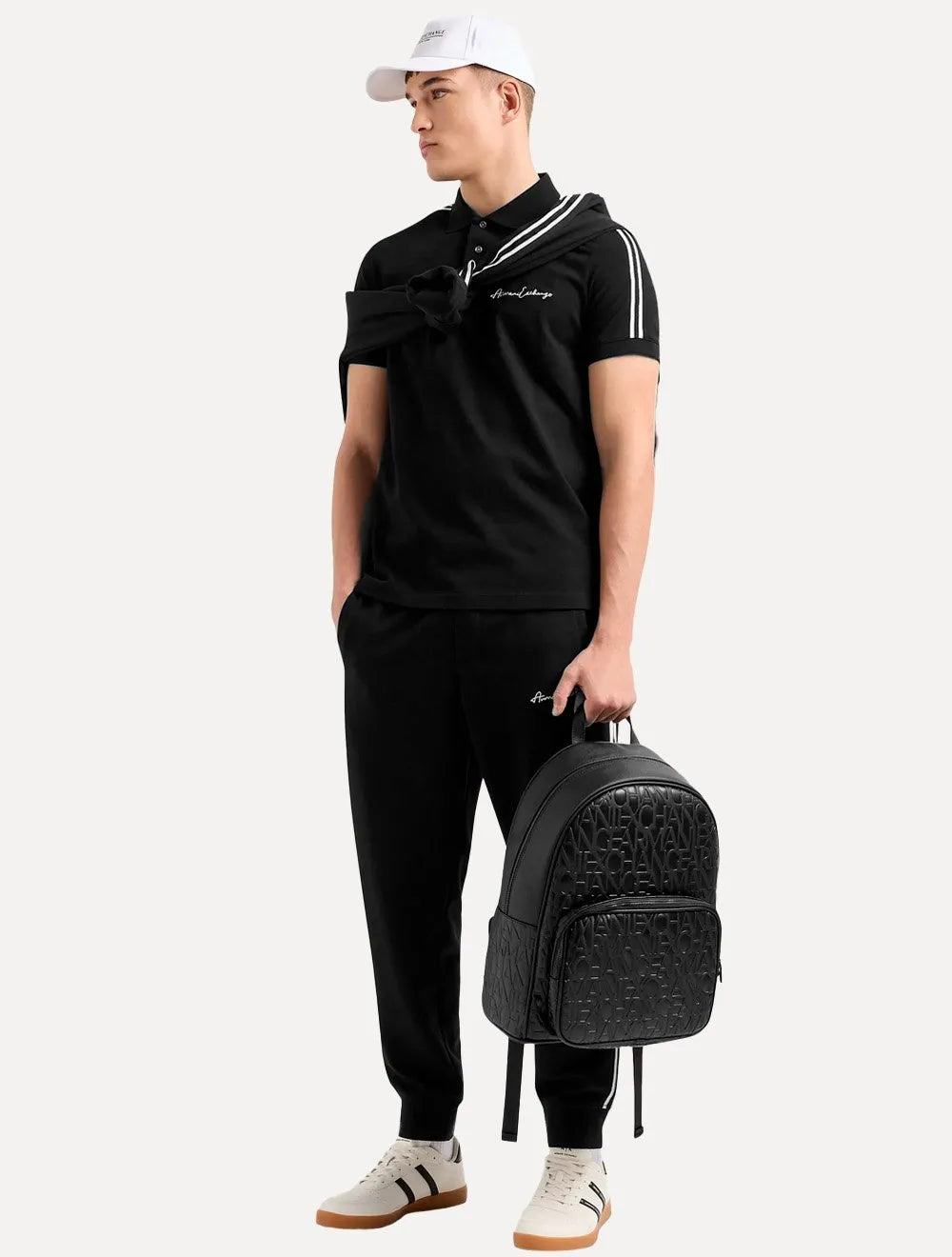 Polo Armani Exchange Masculina Regular Fit Logo Signature Preta