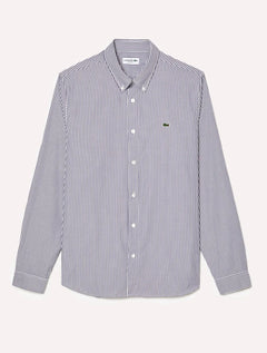 Camisa Lacoste Masculina Regular Striped Cotton Azul Marinho/ Branca