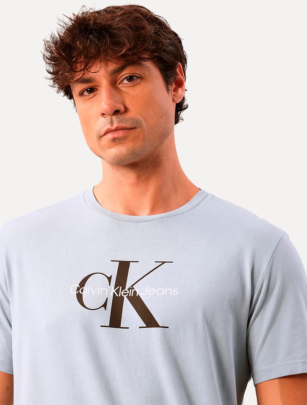 Camiseta Calvin Klein Jeans Masculina New Re Issue Frontal Azul Claro