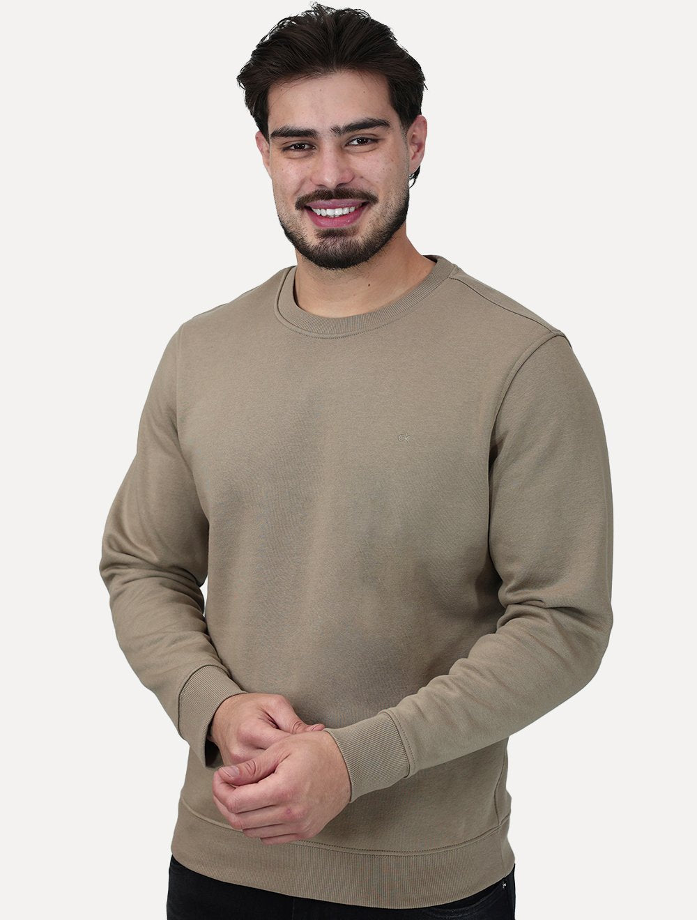 Suéter Calvin Klein Jeans Masculina Rubber CK Frontal Cáqui Médio