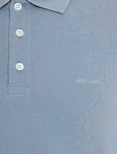 Polo John John Masculina Silm Fit New Simple Light Button Azul Médio