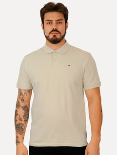 Polo Tommy Jeans Masculina Piquet Regular Placket Cáqui