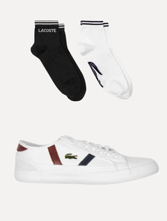Kit Lacoste | Tênis Masculino Sideline Canvas Branco e Meias Cano Curto Sport Low