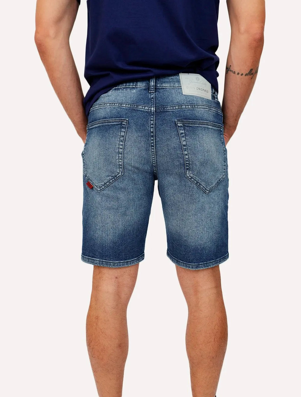Bermuda Ellus Jeans Masculina Dark Indigo Elastic Long Médio
