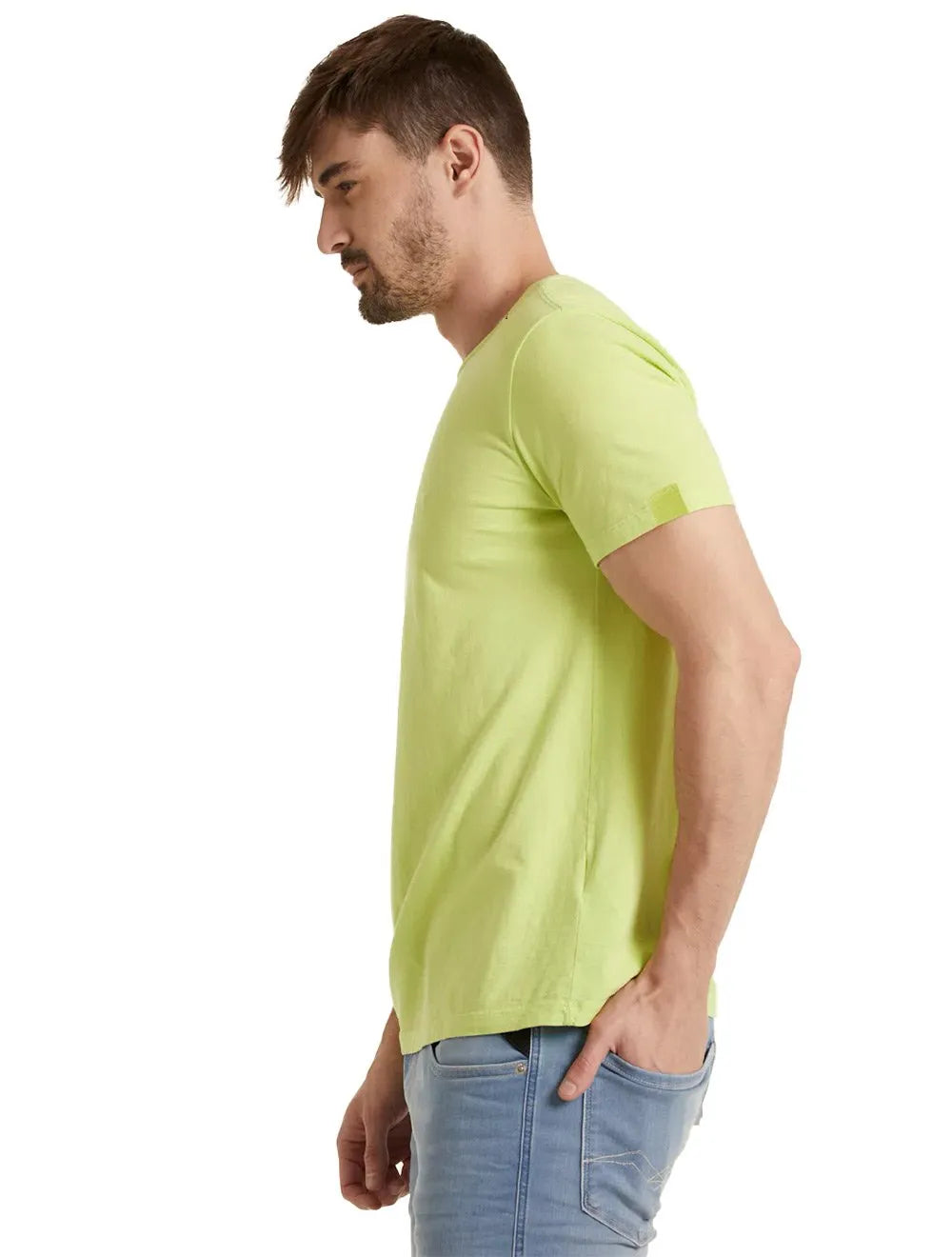 Camiseta Replay Masculina Basic Embroidered Logo Verde Lima