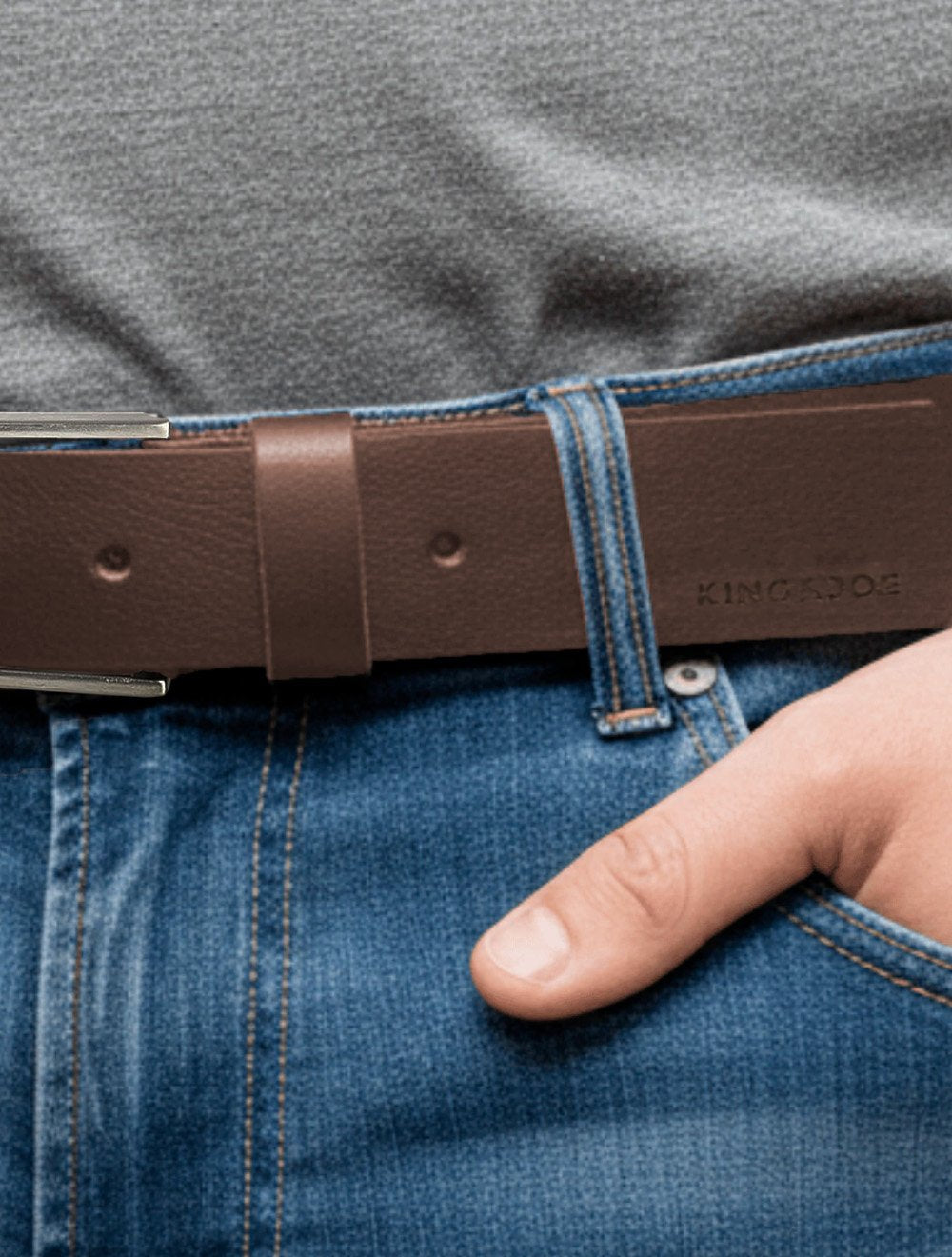 Cinto King & Joe Masculino Couro Logo Queima Marrom