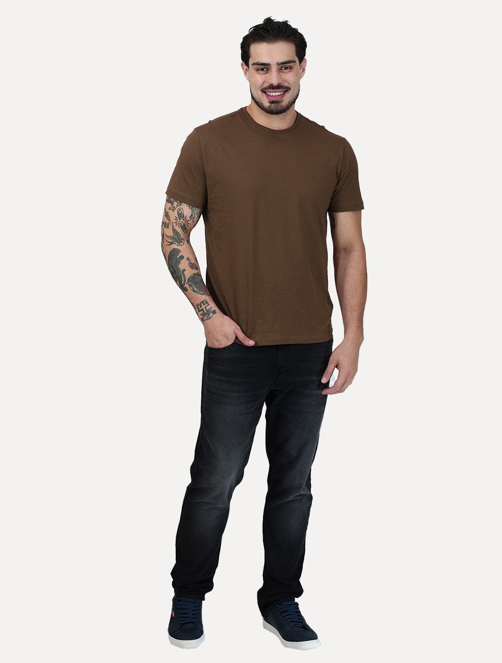 Camiseta Aramis Masculina Basic Lisa Mono Icon Chocolate