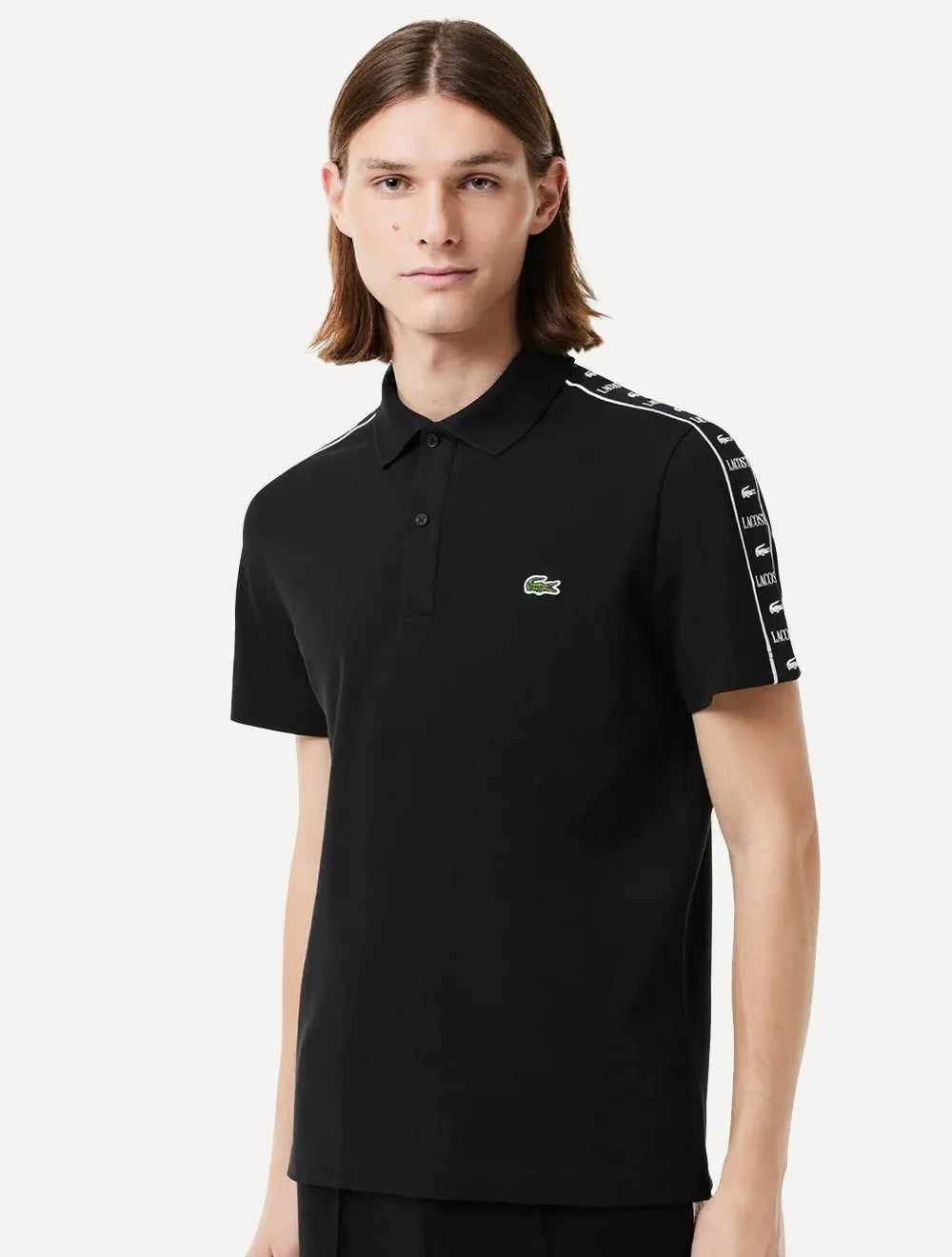 Polo Lacoste Masculina Piquet Stripe Stretch Preta