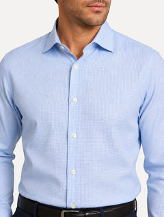 Camisa Aramis Masculina Manga Longa Mini Xadrez Azul Claro/Branco