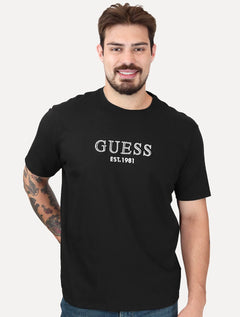 Camiseta Guess Masculina Bordado Peito Logo 1981 Preta