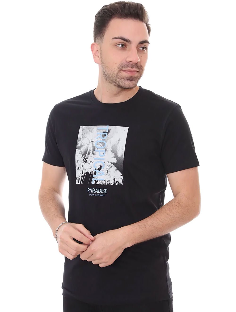 Camiseta Calvin Klein Jeans Masculina Tropical Paradise Preta