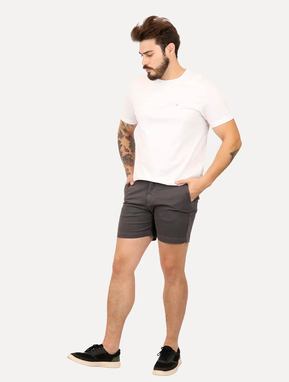 Bermuda Sergio K Masculina Chino Sarja Elastano Fivela Chumbo