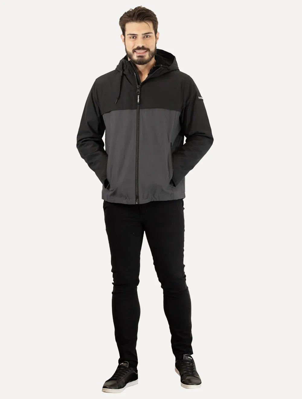 Jaqueta Calvin Klein Masculina Nylon Hoodie Windbreaker Chumbo