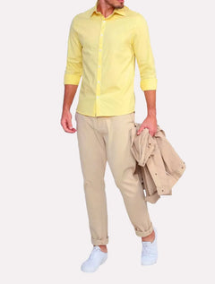 Camisa Ellus Masculina Tricoline LY Classic Anatomic Amarela