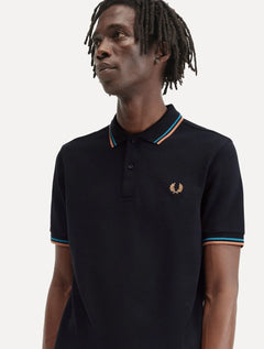 Polo Fred Perry Masculina Piquet Regular Blue Brow Twin Tipped Azul Marinho