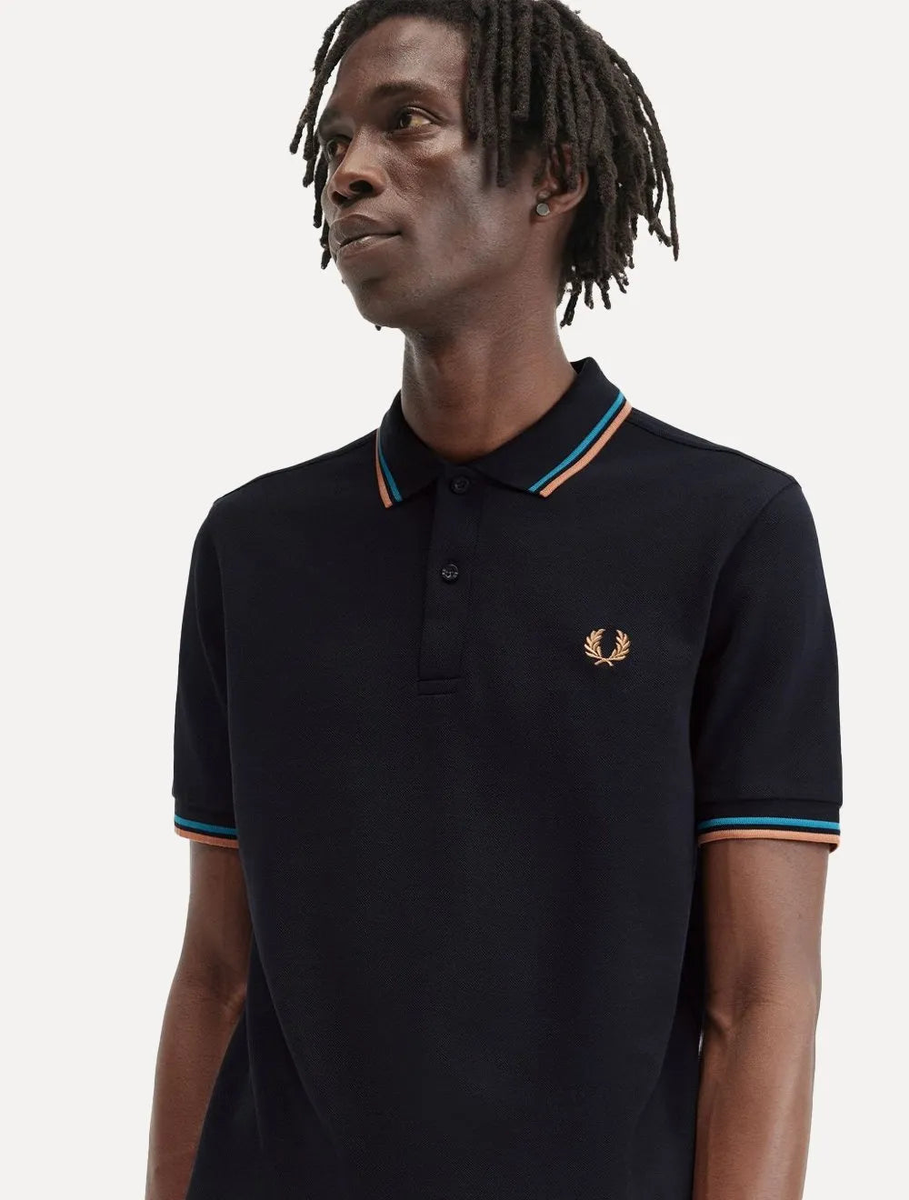Polo Fred Perry Masculina Piquet Regular Blue Brow Twin Tipped Azul Marinho