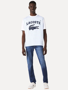 Calça Lacoste Jeans Masculina Slim Fit Cotton Denim Stretch Azul Médio