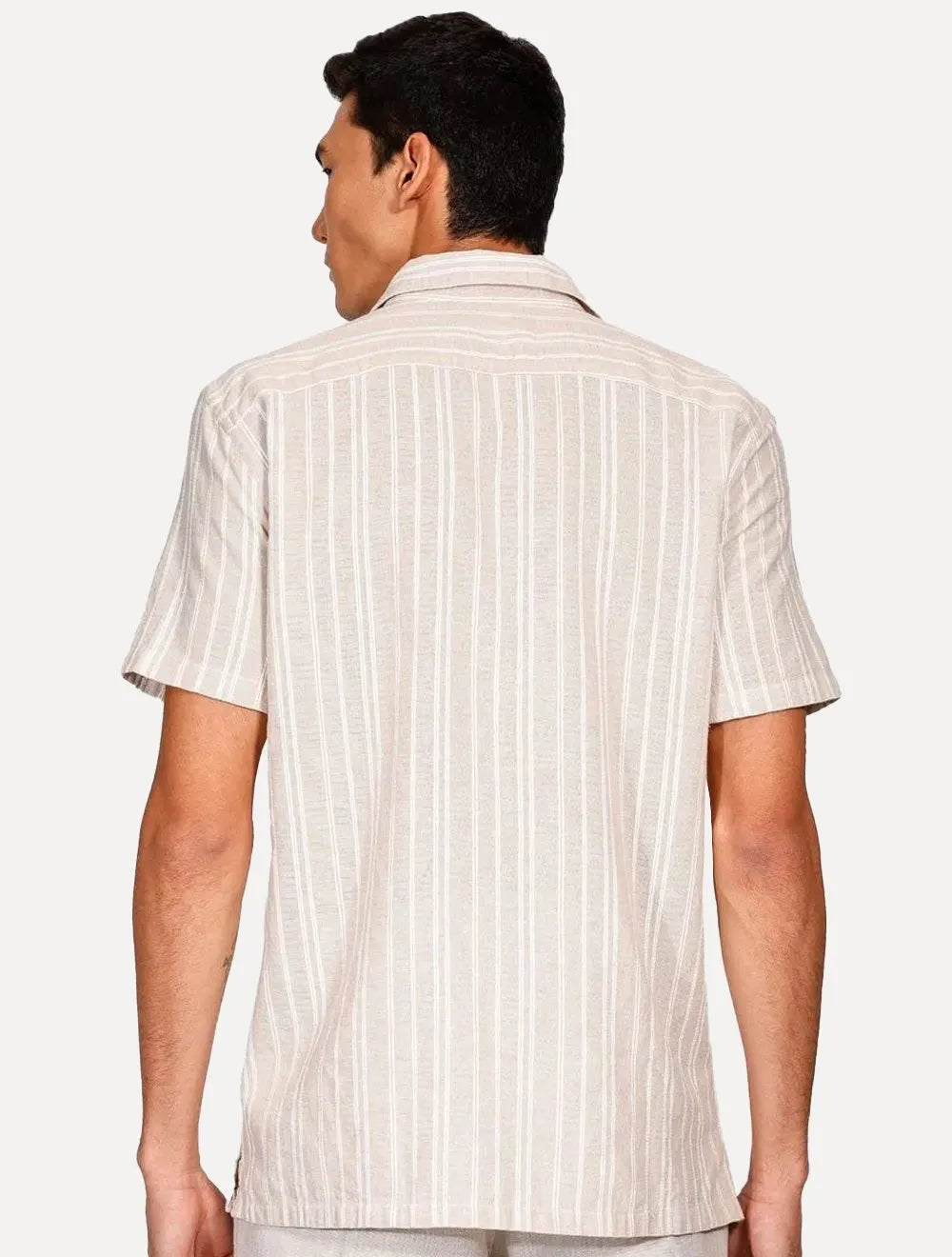 Camisa Aramis Masculina Manga Curta Regular Bowling Eco Maquineta Listrada Cáqui