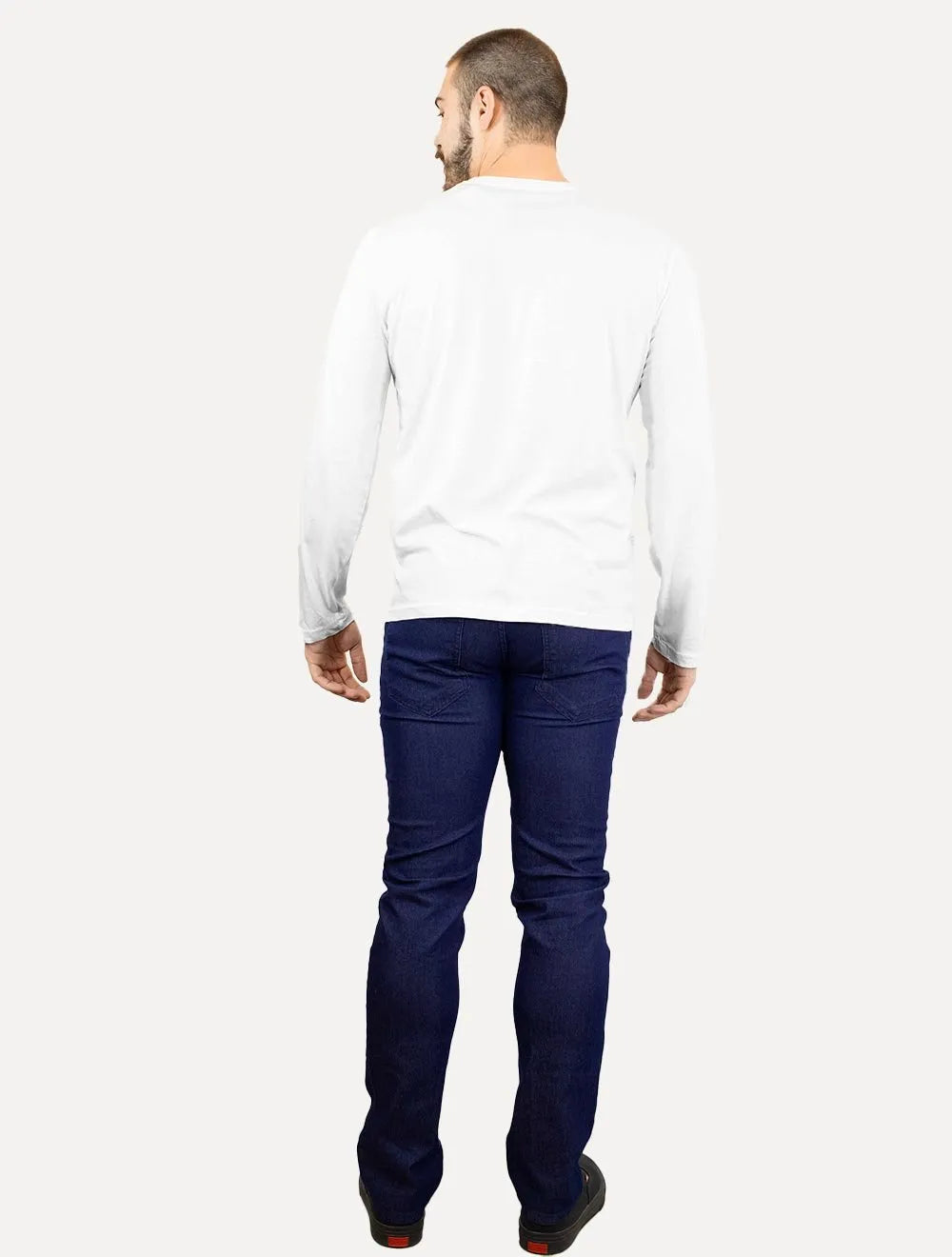Camiseta Calvin Klein Jeans Masculina Manga Longa Rubber CK Frontal Branca