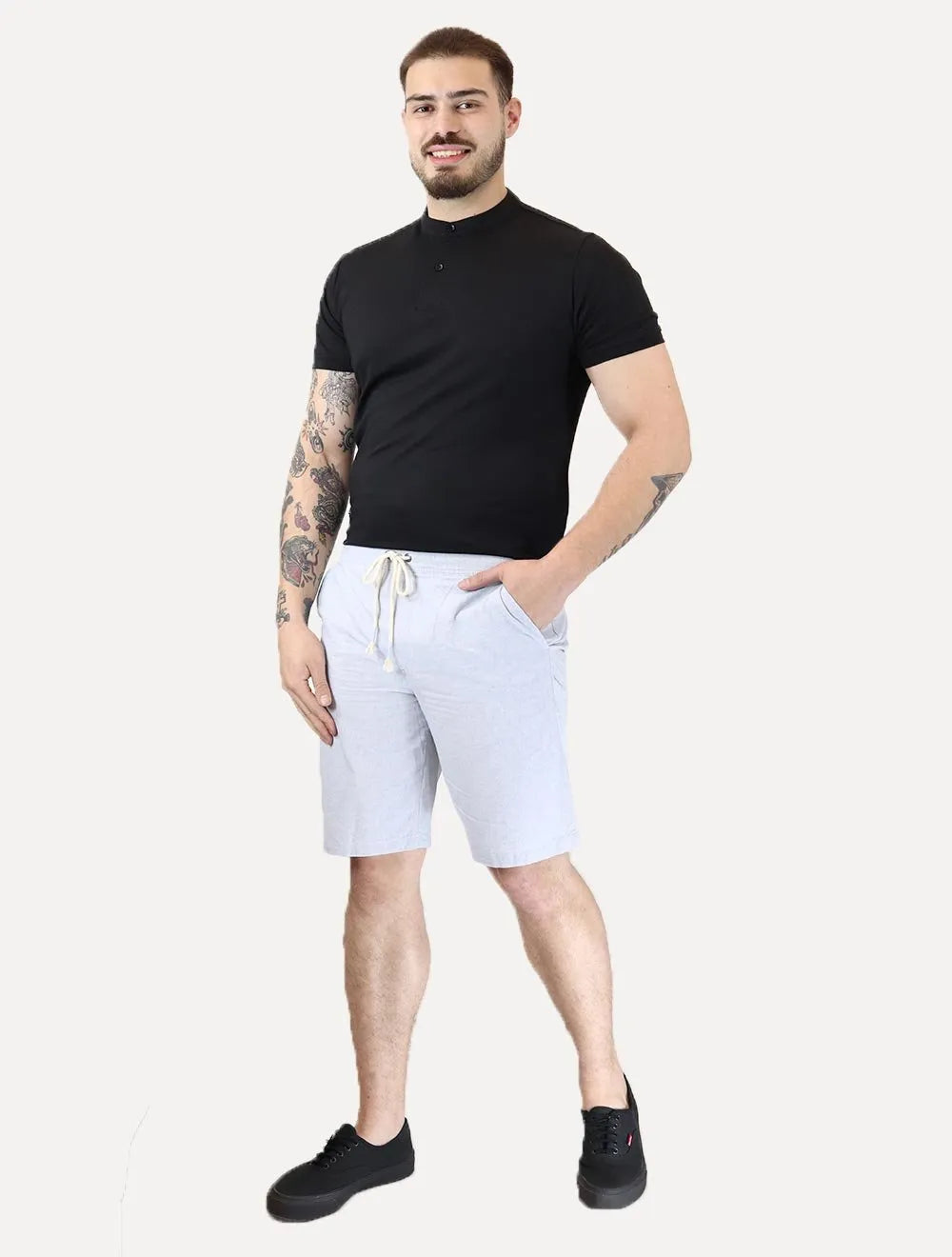 Bermuda Aramis Masculina Pinpoint Elástico Azul Claro Mescla