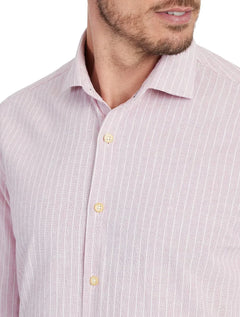 Camisa Aramis Masculina Slim Cambraia Listrada Rosa Claro