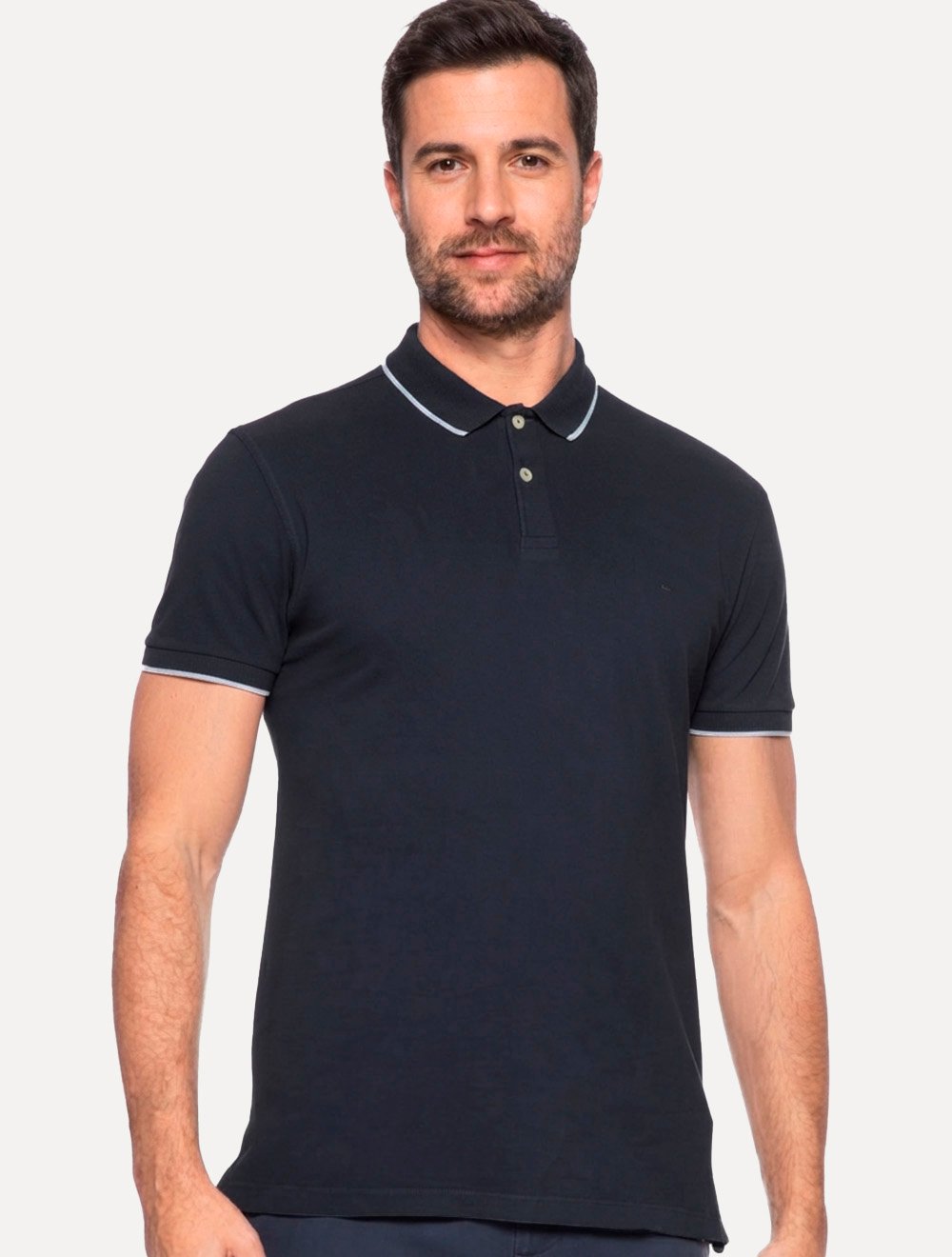 Camisa Polo Aramis Masculina Piquet White Friso Azul Escuro