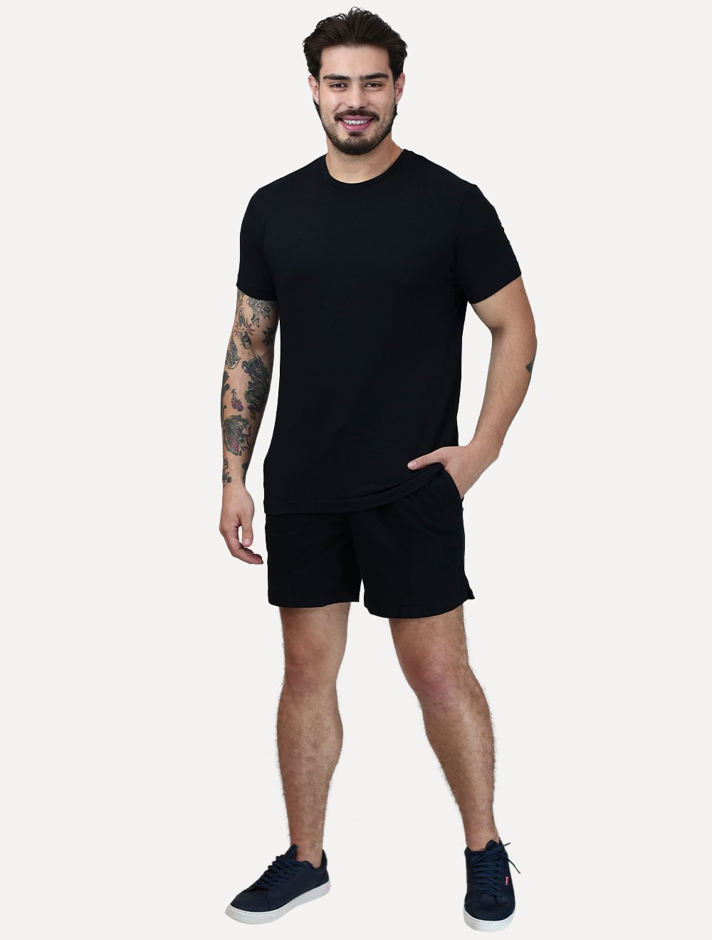 Short King & Joe Masculina Sarja Flex Twill Peach Preto